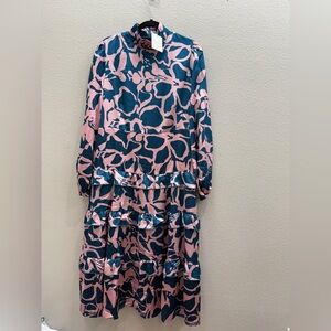 New Malka Majesty Dress Size XL Dainty Long Sleeve Modest Pink Blue Ruffle